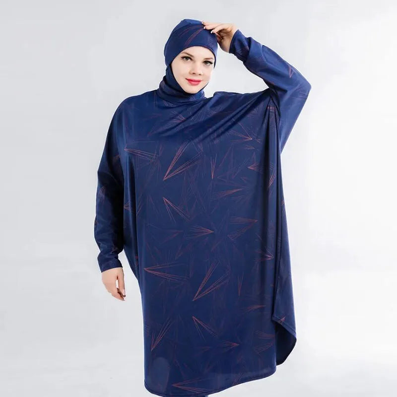 Women Muslim Swimwear Beachwear Screen Printing 3pcs Lslamic Clothes Hijab Long Sleeves Sport Swimsuit Burkinis Bathing Bat Suit