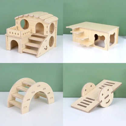 New Wooden Hamster Villa Easy to Install Durable Platform House Cage Accessories Chewable Hamster Climb Toy Pet Supplies