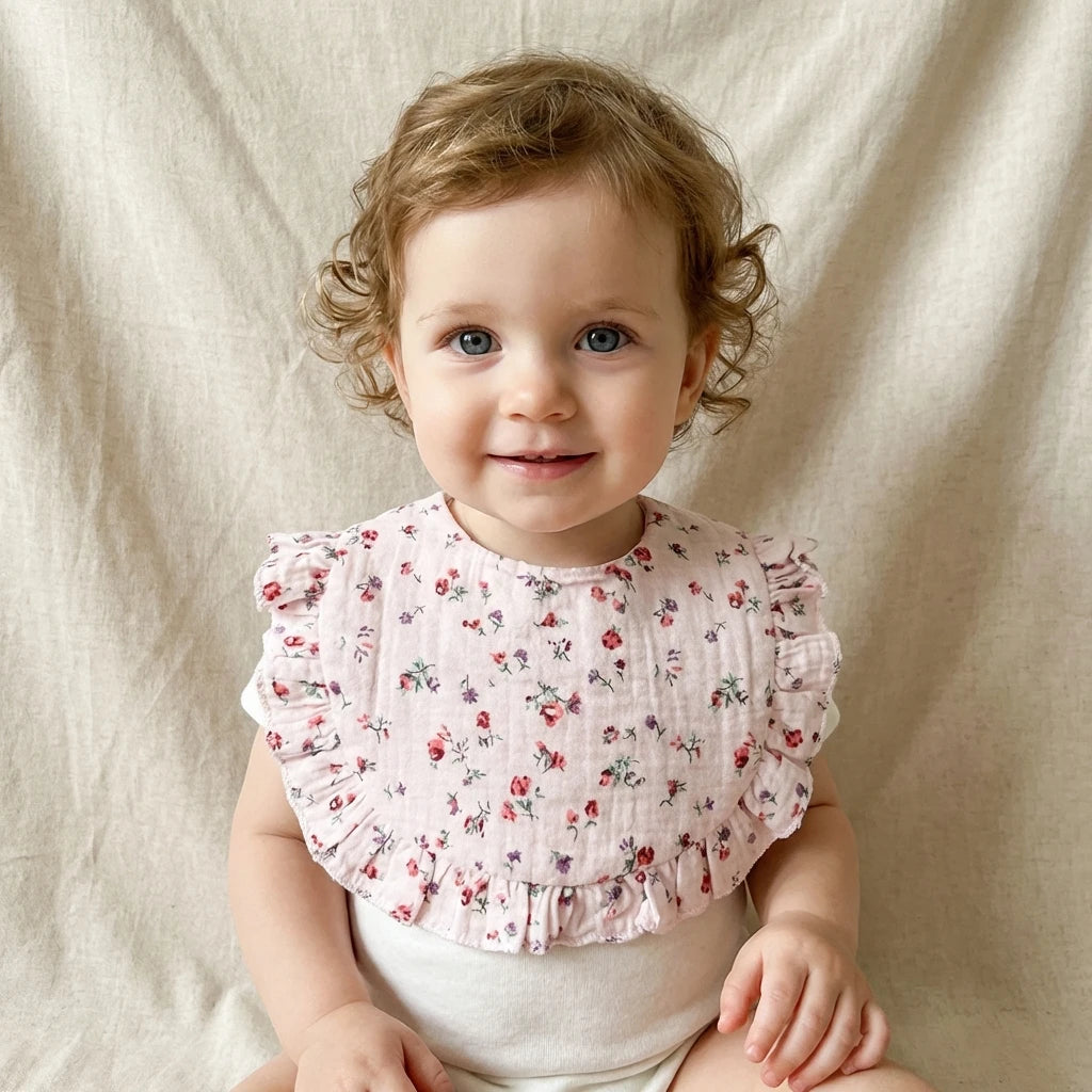 New Spring and Summer Baby Small Floral Bib, Girls' Gauze Ruffle Bib, Cute Baby Drool Towel