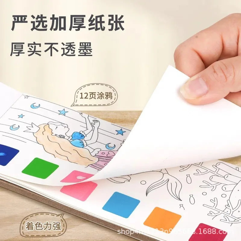 Kids Portable Watercolor Painting Book 12 Sheets Gouache Graffiti Picture 1 Pen Coloring Water Drawing Books Set Kids Toys Gifts