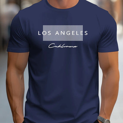Men's  summer loose fit large Los Angeles Graphic printed slim fit casual sports round neck short sleeved T-shirt top