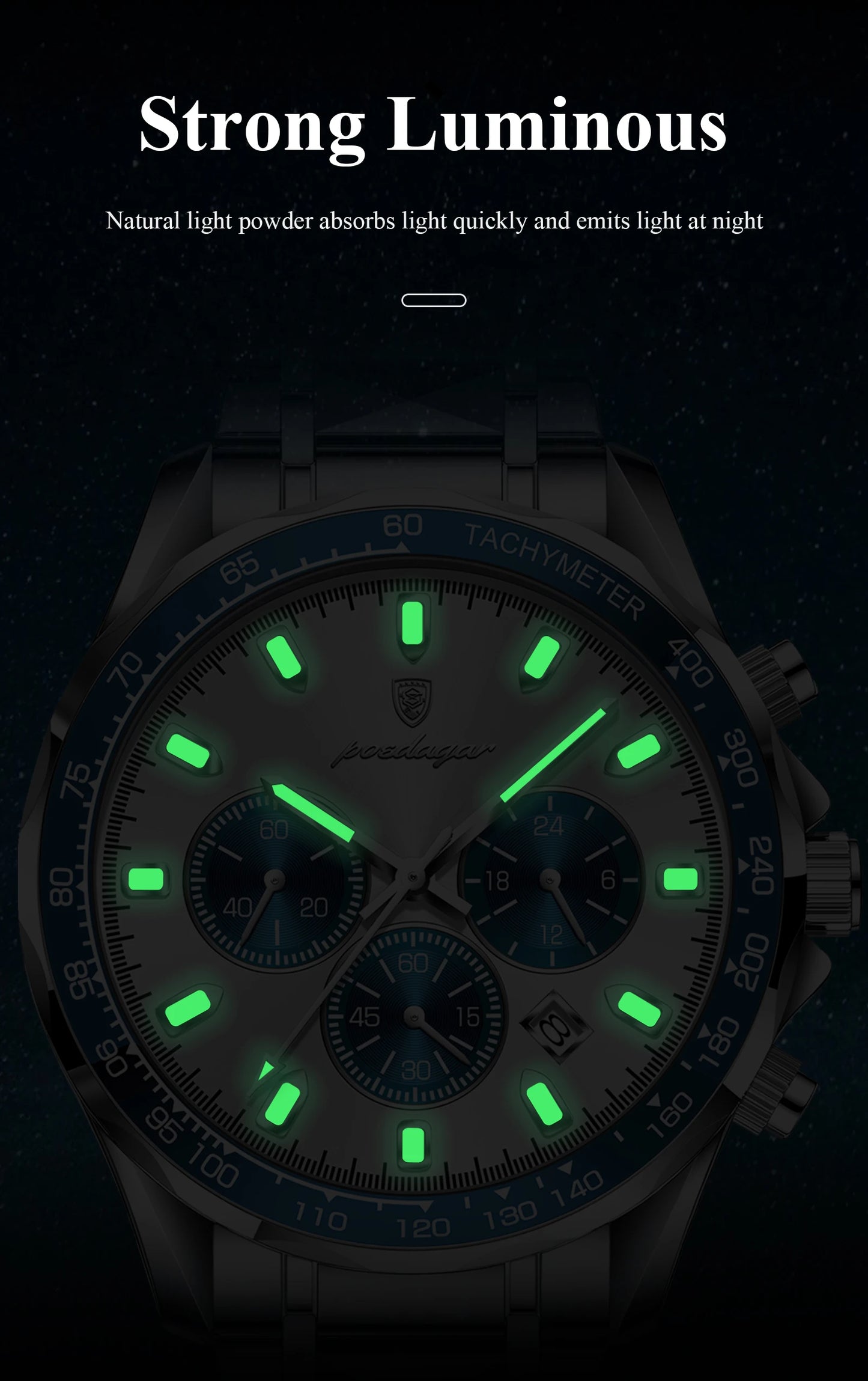 POEDAGAR Luxury Brand Men Watch Waterproof Luminous Stainless Steel Men's Watches Chronograph Date Quartz Business Watch For Man