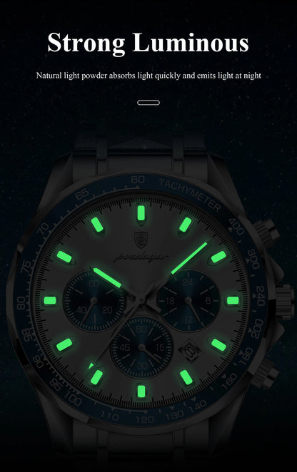 POEDAGAR Luxury Brand Men Watch Waterproof Luminous Stainless Steel Men's Watches Chronograph Date Quartz Business Watch For Man