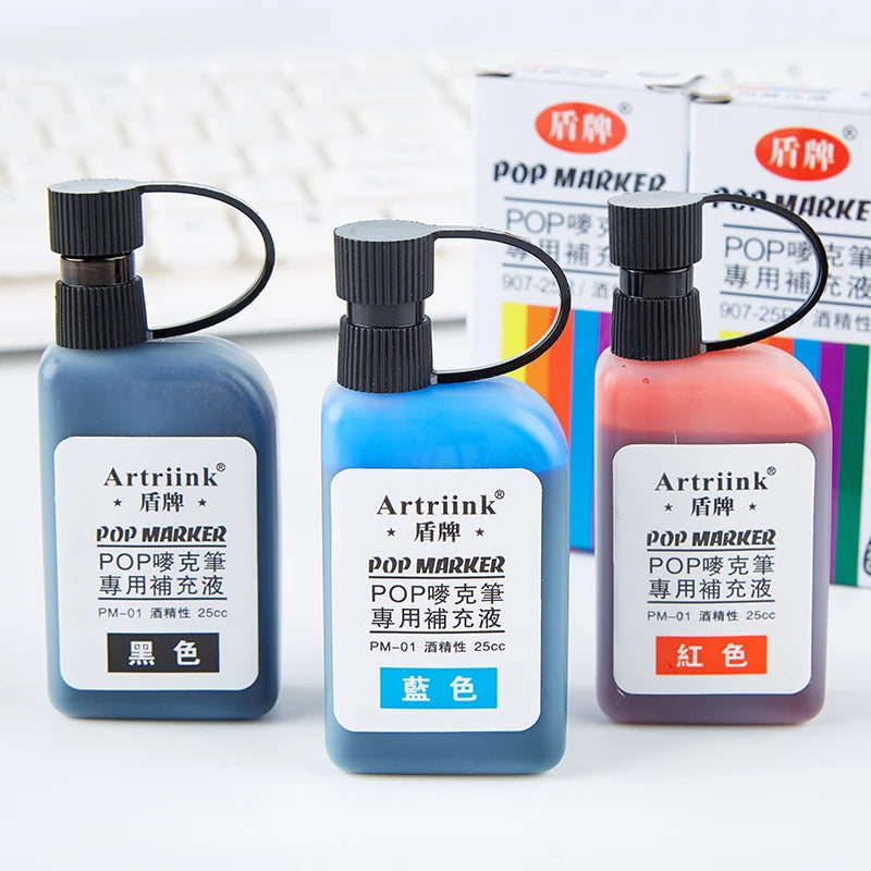 12-Color Alcohol-Based Marker Refill Ink - 25cc Quick-Dry Fade-Resistant Pop Art Marker Ink Cartridges for Artists & Designers