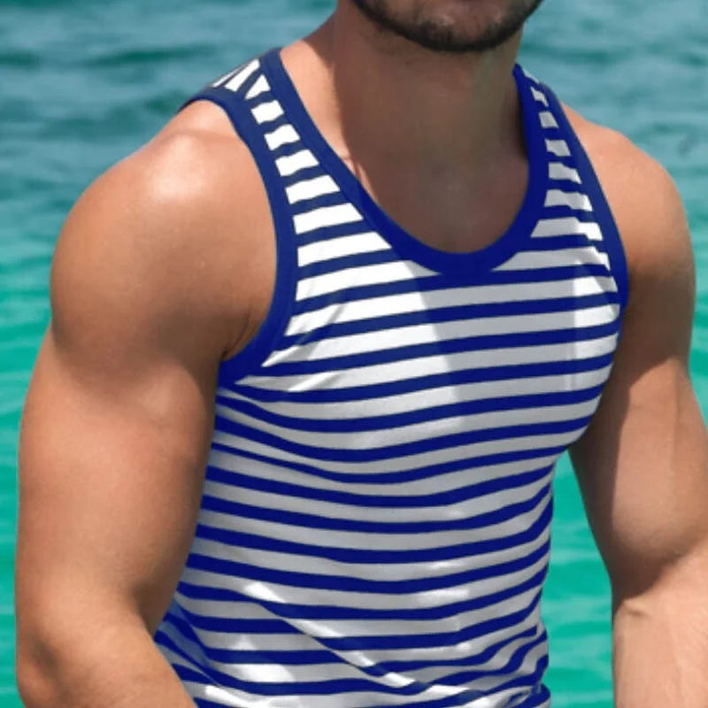 Classic Hot Sale Breathable Sleeveless T-shirt Men Clothing Simple Stripe Gym Tank Top Summer Casual Contrast Color Men's Vest