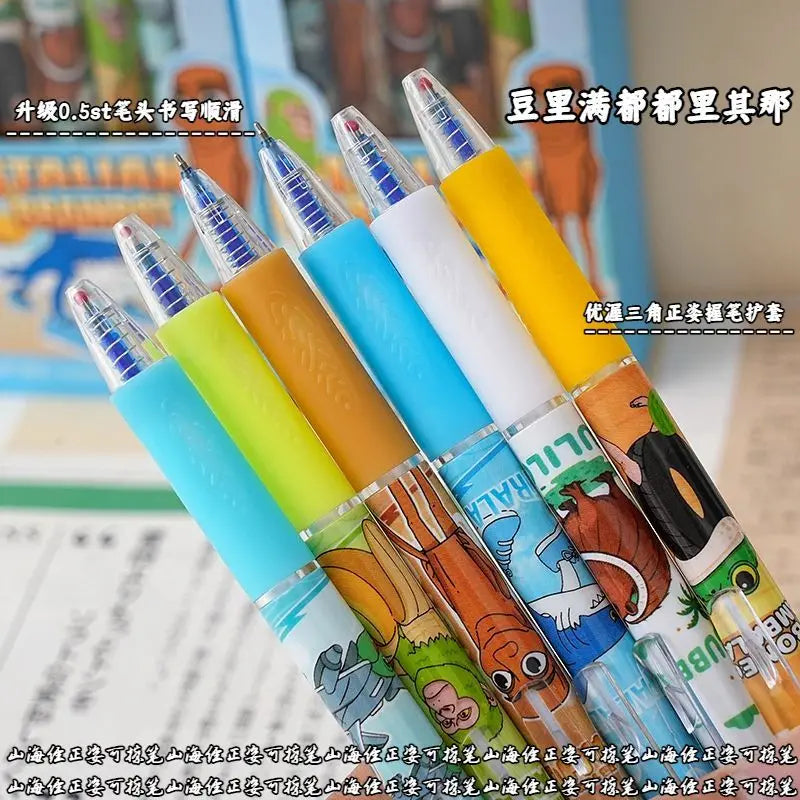 6/12PCS Italian Brainrot Tung Erasable Gel Pen Cute Anime Cartoon Quick Drying Black 0.5mm Ballpoint Pen Stationery Supplies