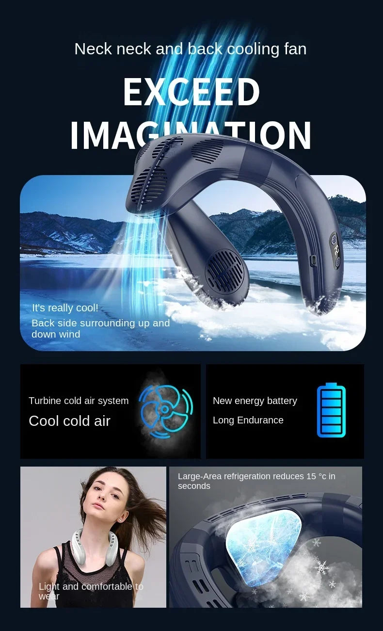 720 Degree Cooling Neck Hanging Fan Rechargeable Semiconductor Cooling Bladeless Mute Fan Portable Wearable Summer Air Cooler