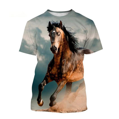 Summer hot selling fashion animal horse 3D printing print neutral casual Harajuku style comfortable short sleeved top