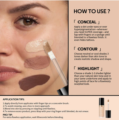 Long-lasting Coverage Concealer Matte Foundation Multi-Use Cream Oil Free Highlight and Retouch Face Makeup Products for Women