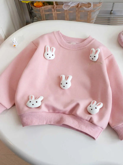 Children's Sweatshirt Spring and Autumn Three-dimensional Rabbit Girl Kids Versatile Cute Cartoon Top Pullover Baby Clothing