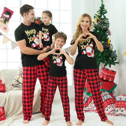 2025 New Year's Costume Short Sleeve Christmas Pajamas Set Matching Outfits for Family/Couples/Kids T-shirt+Trousers Sleepwear