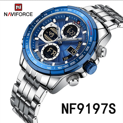 NAVIFORCE Luxury Original Sports Wrist Watch For Men Quartz Steel Waterproof Dual Display Military LED Digital Watches Relogio