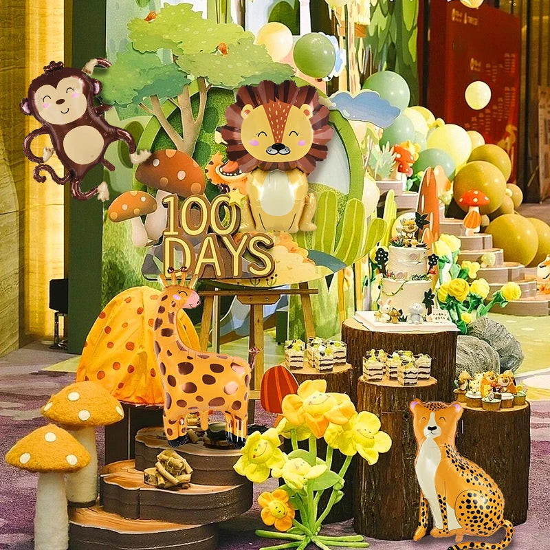 1Pc Cartoon Animals Lion Monkey Elephant Leopard Foil Balloon Jungle Safari Birthday Party Air Globos Decorations Kids Gift Toys