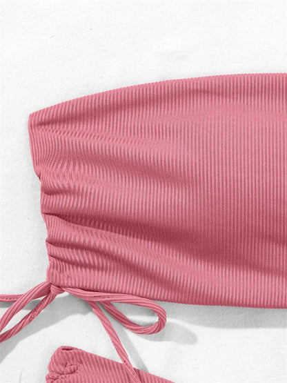 2025 Sexy Low Waist Swimwear New Solid Bandeau Bikini Set Women Push Up Drawstring Beachwear Swimsuit Backless bathing suit