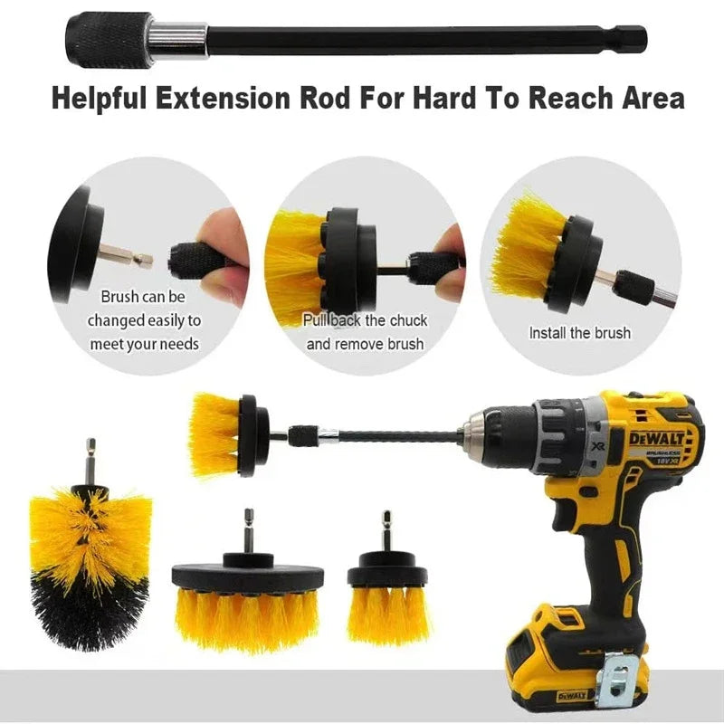 3pc/5Pcs Electric Drill-Brush Kit Power Scrubber Brush For Carpet Bathroom Surface Tub Furniture Shower Tile Tires Cleaning Tool