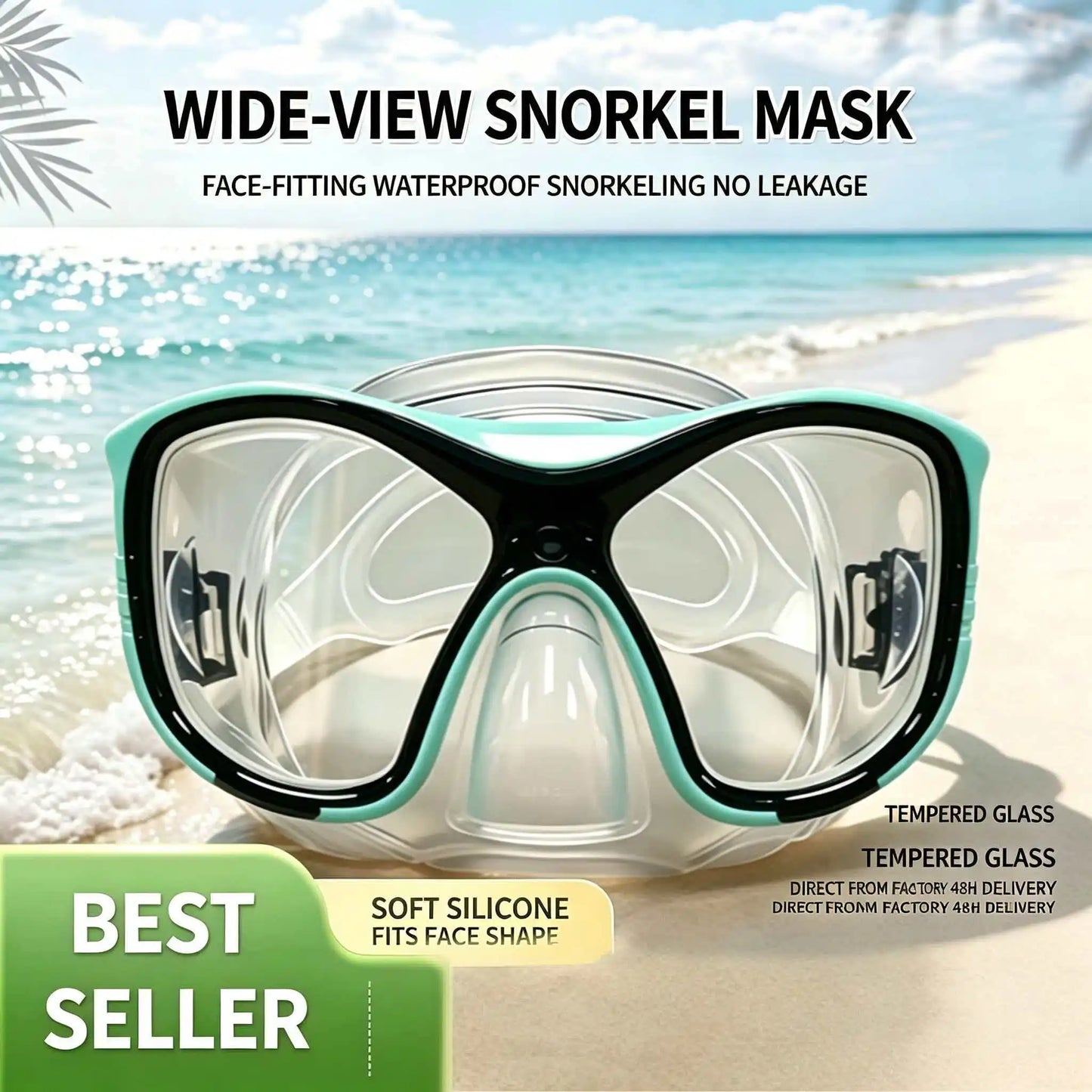 Large-Frame Diving Goggles Set: Silicone, Wide View, Tempered Glass
