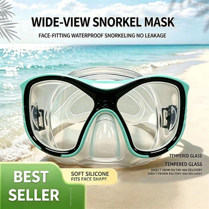 Large-Frame Diving Goggles Set: Silicone, Wide View, Tempered Glass