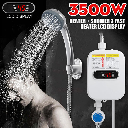 3S Instant Water Heater Shower 3500W 110V 220V Heating Bathroom Kitchen Tankless Electric Water Heater Temperature Display