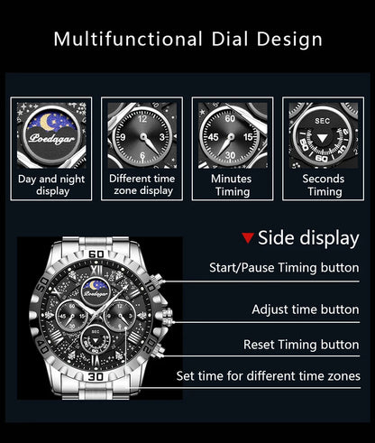 POEDAGAR Luxury Brand Men Watch Chronograph Waterproof Stainless Steel Luminous Male Watch Quartz Fashion Watches For Men Reloj