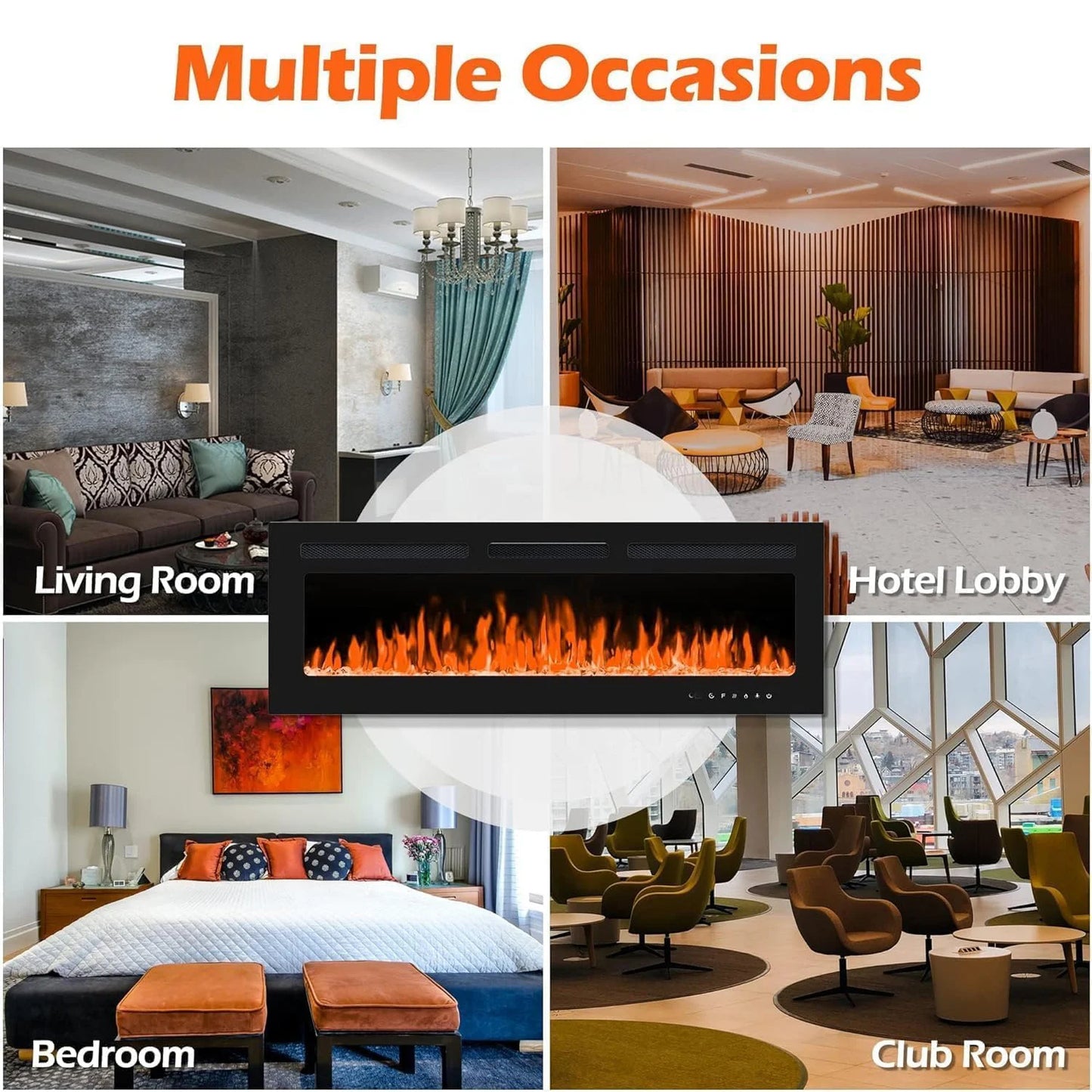 Electric Fireplace, 3 in 1 3D Wall-Mounted with 1800W Heating/12 Flame Effect LED Color Modes/Remote Control/Timer Up to 12h