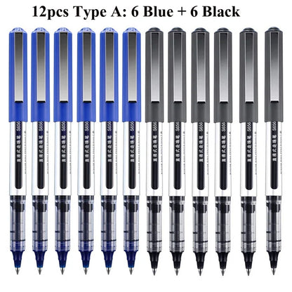 Deli Rollerball Pens, 12 Pack Blue/ Black Liquid Ink Ballpoint Gel Pens, 0.5 mm Fine Tip Rolling Ball Pens for Writing Drawing