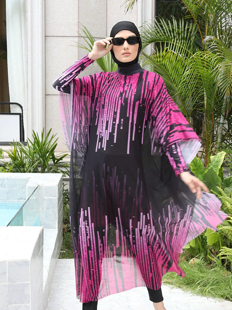 3/4PCS Muslim Burkini Women femmes Swimming Suit Modest Swimwear Islamic Long Sleeve Full Cover Hijab , Quick Drying, UPF50+