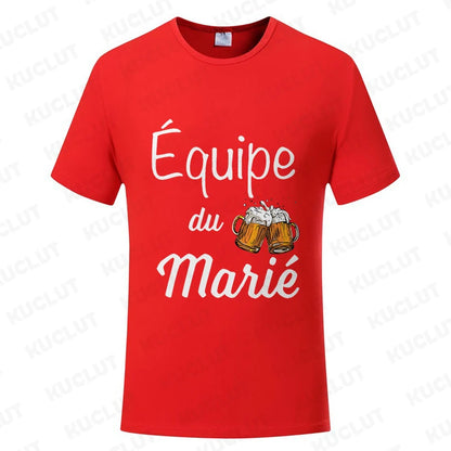 French Evg Team Married Tops Single Farewell Bachelor Party T Shirt Future Groom Man Tshirt Fashion Beer Graphic Wedding Tees