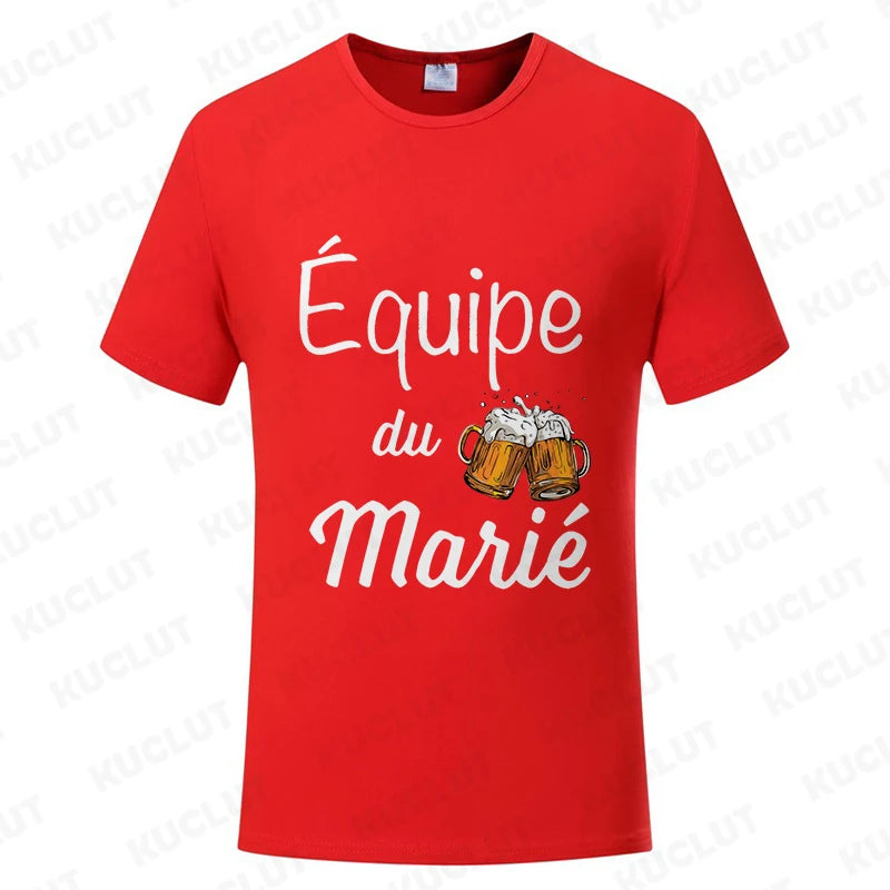 French Evg Team Married Tops Single Farewell Bachelor Party T Shirt Future Groom Man Tshirt Fashion Beer Graphic Wedding Tees