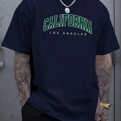 Summer Men's 100% Cotton Casual Sports Loose Large california letter Printed Comfortable Round Neck Short Sleeve T-shirt Top