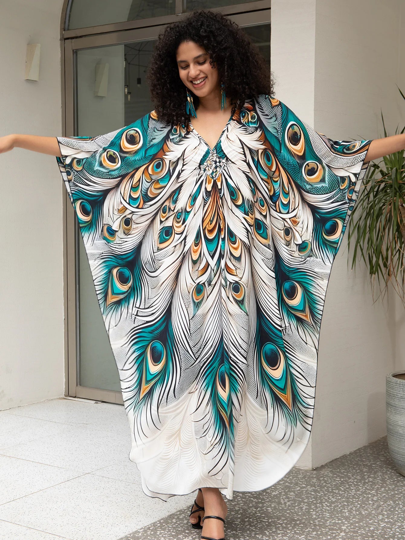 Plus Size Kaftan Dress for Women Hawaiian Batwing Sleeve Beach Cover Up Summer Swimsuit Dresses