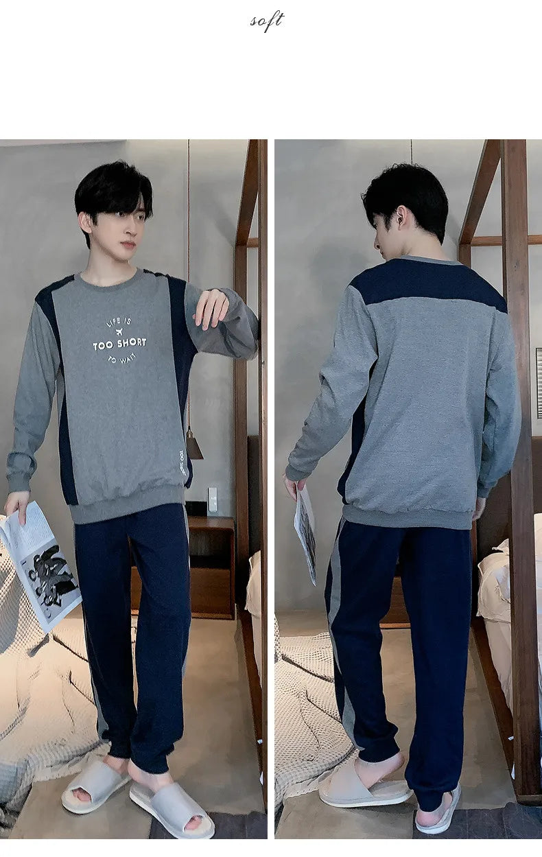Spring Autumn Plus 4XL Knitted Men's Sleepwear Letter Lattice Pajamas Plaid Pajamas Sets Casual Loungewear Pyjamas Night Fashion