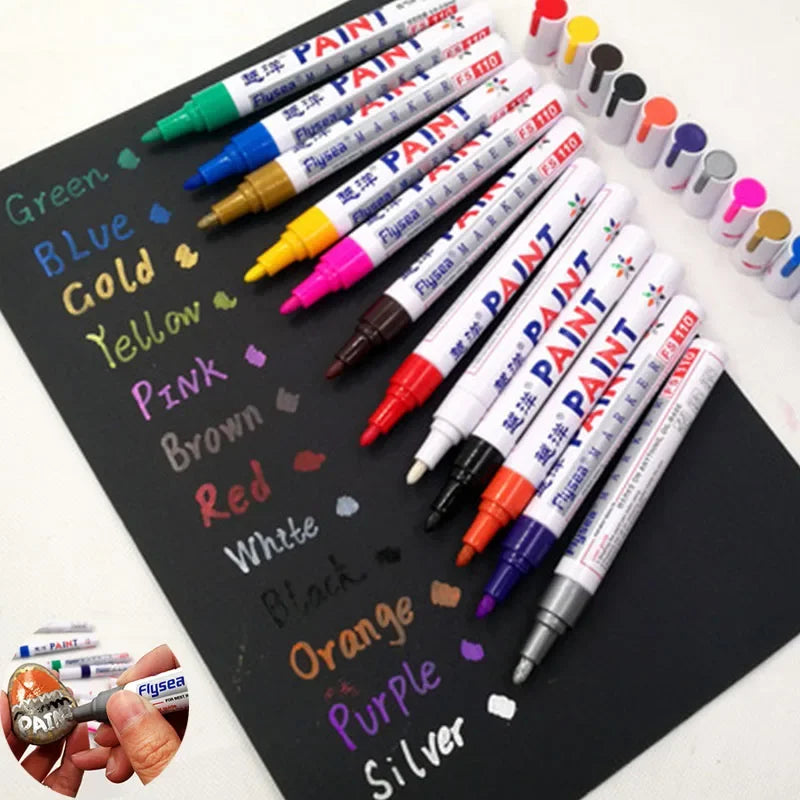 12 Colors White Waterproof Rubber Permanent Paint Marker Pens for Drawing Car Tire Tread Eco-Friendly Tire Painting Highlighter