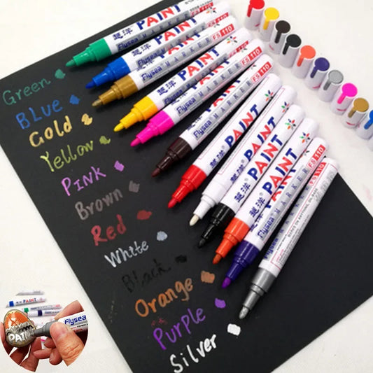 12 Colors White Waterproof Rubber Permanent Paint Marker Pens for Drawing Car Tire Tread Eco-Friendly Tire Painting Highlighter
