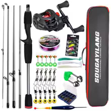Fishing Rod and Reel Full Kit 5Section Rod and Aluminium Spool Reel for Freshwater Bass Fishing Set