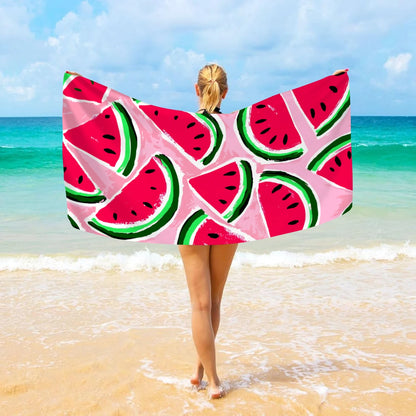 1pc fruit printed large beach towel, ultra-fine fiber towel, outdoor swimming, vacation, camping beach towel
