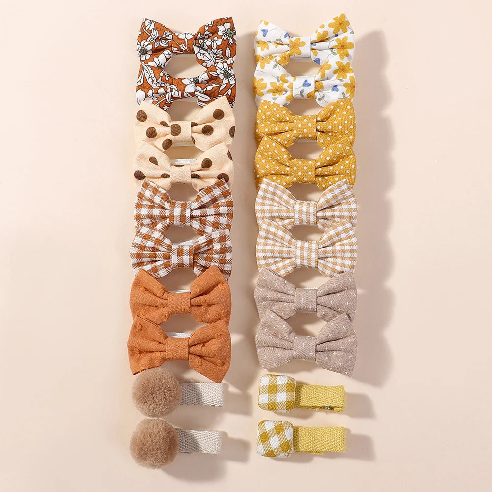 20pcs/set Lovely Kids Bows Hair Clips for Girls Barrette Boutique Full Coverage Fabric Children's Headwear Baby Hair Accessories