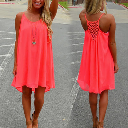 2016 Summer Fshion  2016 Hot New Sexy Women's Summer Casual Sleeveless Strap Backless Beach Dress for Evening Party