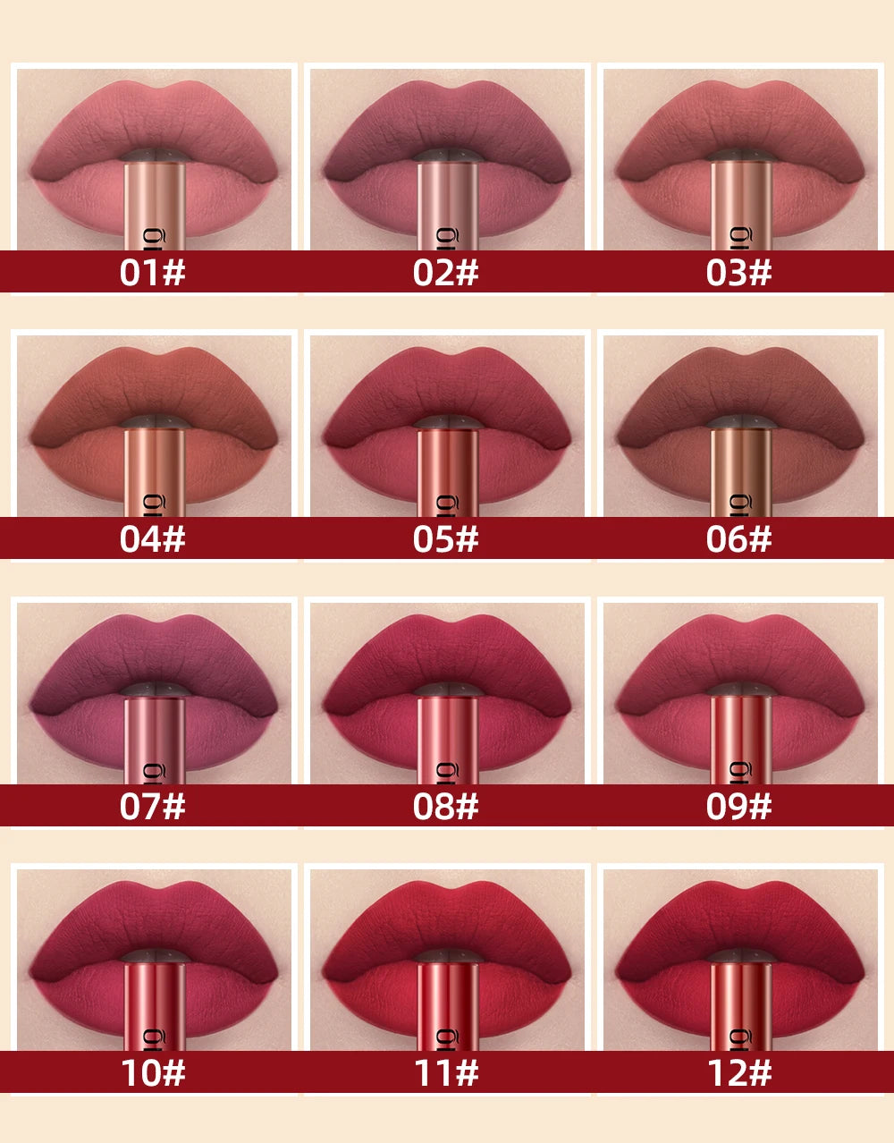 QIBEST Matte Liquid Lipstick Waterproof Long Lasting Lip Gloss Velvet Mate Nude Red Tint Tube Lipsticks Lipgloss Makeup Cosmetic