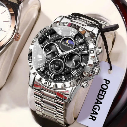 POEDAGAR Luxury Brand Men Watch Chronograph Waterproof Stainless Steel Luminous Male Watch Quartz Fashion Watches For Men Reloj
