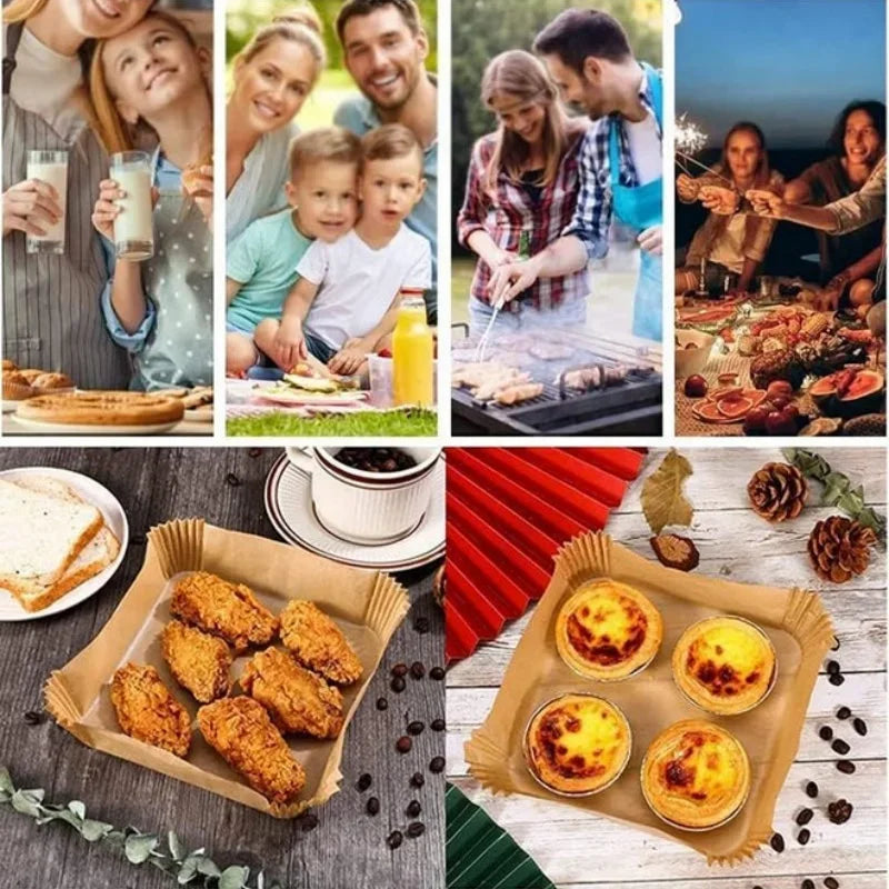 100Pcs Non Stick Air Fryer Liners Oil Waterproof Parchment Paper Baking Roasting Microwave Pre Cut Air Fryer Accessories