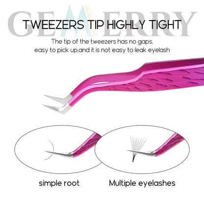 GEMERRY 1 Pcs Pink Gradient Angel Eyelash Tweezers Fiber Tips High Precision Professional Stainless Steel Tool
