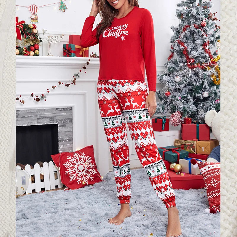 2023 New Autumn and Winter Home Pajamas Women's Christmas Printed Long-sleeved Suit Night Women Sleepwear