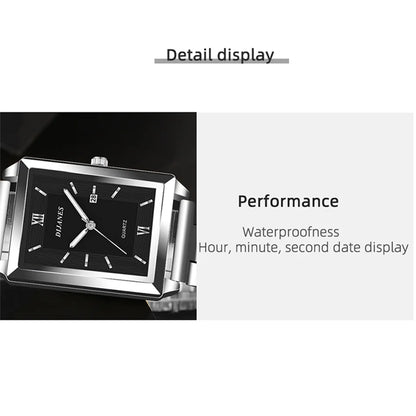 Fashion Mens Business Watches for Men Rectangle Stainless Steel Quartz Wrist Watch Man Casual Leather Watch relogio masculino