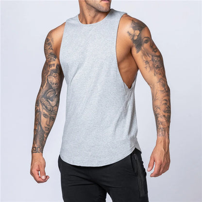 Men's Gym Clothing Summer Fitness Cotton Tank Top Men Jogging Bodybuilding Sleeveless Shirt Breathable O-Neck Casual Muscle Vest