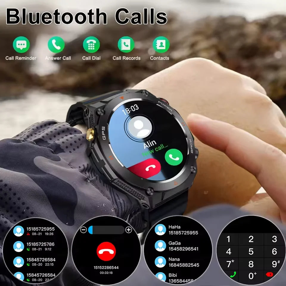 2025 GPS New Men Dual-band Positioning Smart Watch Men AMOLED Compass Waterproof 650mAh Battery Military Sport Watches New