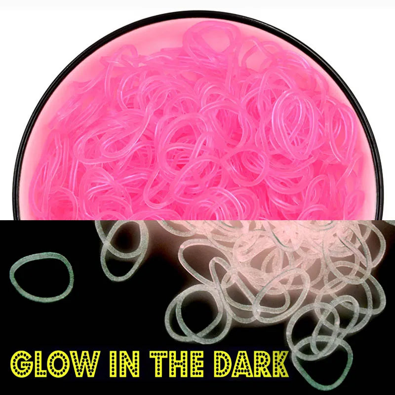 600Pcs New ColorTransparent  Fluorescence Glow Bracelets Making Supplies DIY Rubber Loom Bands Wrist Necklaces Child Party Toys