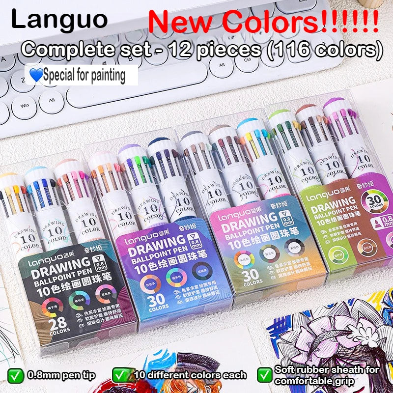 Languo 120 Color Ballpoint Pen 0.8mm Cartoon Soft Grip Press Multicolor Writing Pen for Drawing Overlay School Office Supplies