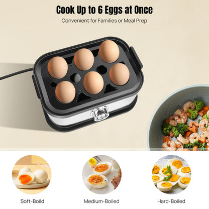 DayPlus Egg Boiler, 6 Eggs Capacity Cooker for Soft,Multi-use Space Saving Food Steamer for Corn, Vegetable, Dumplings
