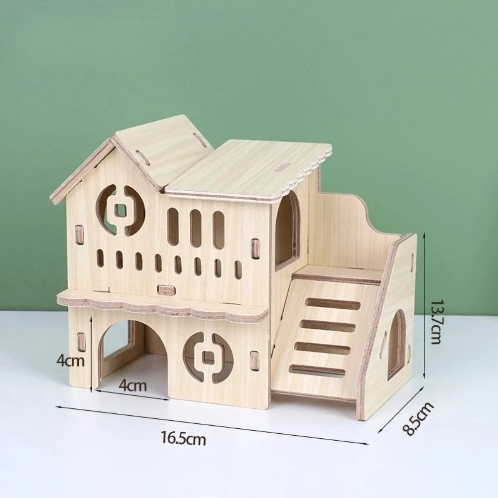 New Wooden Hamster Villa Easy to Install Durable Platform House Cage Accessories Chewable Hamster Climb Toy Pet Supplies