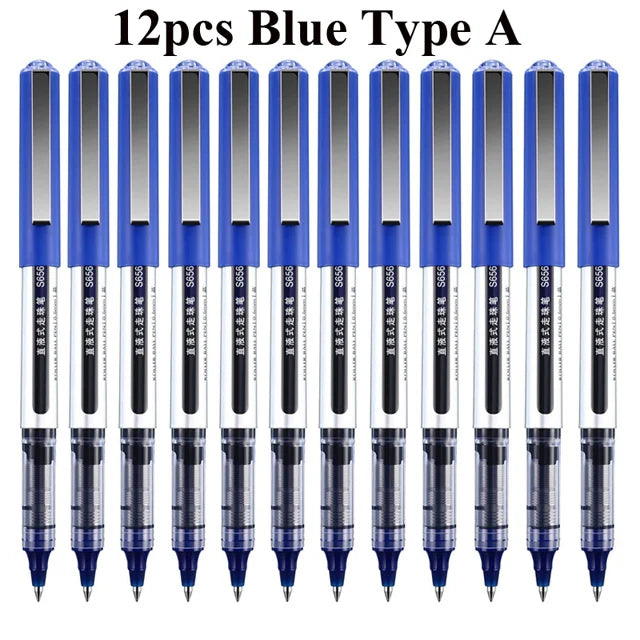 Deli Rollerball Pens, 12 Pack Blue/ Black Liquid Ink Ballpoint Gel Pens, 0.5 mm Fine Tip Rolling Ball Pens for Writing Drawing